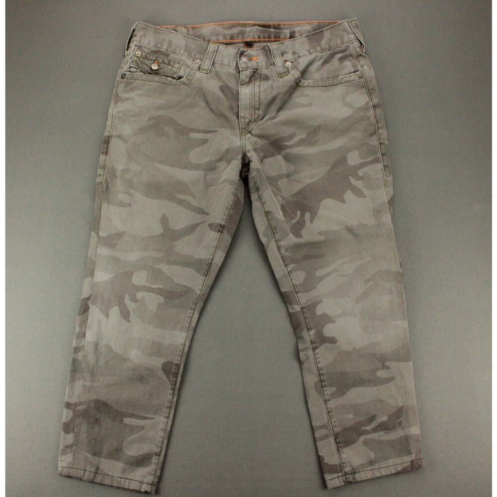True Religion Ricky Jeans Mens 36x24 Camo Camouflage Pants Straight Flap Pocket